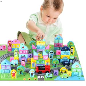 Xây dựng xây dựng khối theo dõi đồ chơi đặt trẻ em giáo dục điện đào tạo theo dõi đô thị khối xây dựng bằng gỗ - Product Image 5