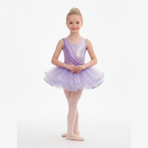 Vestido de Ballet con Lentejuelas Color Lavanda para Niñas, Corsé Brillante sin Mangas con Falda de Tul Plateada, Disfraz de Danza Infantil - Product Image 1