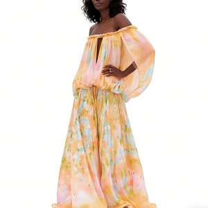 ชุดเดรสผู้หญิงแบบผูกไหล่ - แขนพองทรงหลวมแบบมัดย้อมแฟชั่น - Product Image 4