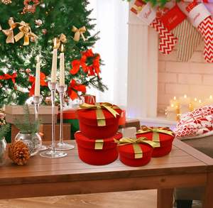 Cajas de Regalo Navideñas Portátiles, Impermeables, de Alta Gama, con Recubrimiento UV, Brillantes, de Terciopelo Rojo, con Lazo Dorado, Tapas Apilables, Decorativas para las Fiestas - Product Image 6