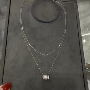 Collar de Plata de Ley S925 con Diamante de Agua en Forma de Gota de Agua Azul Marino Brillante para Mujer, Estilo Fresco y Moderno - Product Image 3