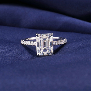 Anillo de boda de compromiso para mujer, <span class=keywords><strong>oro</strong></span> <span class=keywords><strong>blanco</strong></span> de 10k, <span class=keywords><strong>14k</strong></span>, 18k, 1ct, 2 quilates, Esmeralda cortada, Diamante de moissanita, <span class=keywords><strong>precio</strong></span> al por mayor - Product Image 6