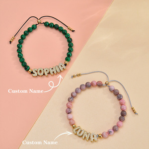 Bracelet ajustable personnalisé avec nom <span class=keywords><strong>en</strong></span> lettres bulles <span class=keywords><strong>en</strong></span> zircon et cuivre, orné de perles <span class=keywords><strong>en</strong></span> pierre naturelle, pour meilleure amie - Product Image 2