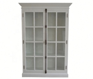 French Provincial Living Room Solid Wood Double Door Glass Display Wooden Cabinet W5819-1