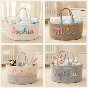 Organizador de Pañales para Bebé Personalizado de Cuerda de Algodón con Nombre, Cesta de Almacenamiento de Cuerda de Algodón con Separador Extraíble - Product Image 4