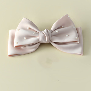 Barrettes françaises en Satin de couleur unie pour femmes, gros nœud avec perles, pince à cheveux de couleur unie - Product Image 5