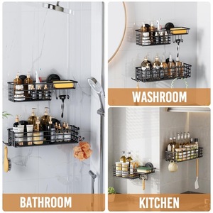 Ensemble d'étagères de rangement pour salle de bain, montage mural, 60x70cm, noir, 2 niveaux, durable, pour articles de soins personnels - Product Image 3