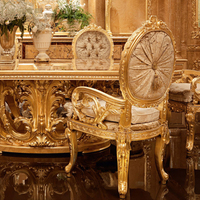 Table à manger longue en bois massif sculpté de style français, ensemble de salle à manger de luxe royal
