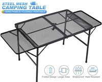 Table réglable de camping familial en maille d'acier solide en aluminium pour barbecue extérieur avec 2 panneaux d'aile Table de gril de pique-nique pliante