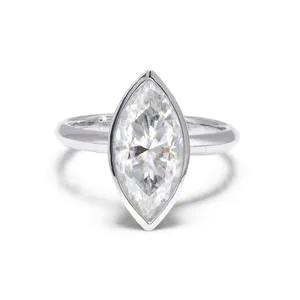 Fashion GRA moissanite ring 925silver 8*16mm marquise cut vvs moissanite bezel ring anniversary wedding ring women
