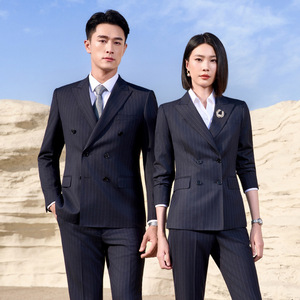 Navy Blue Striped Suit Unisex Professional Workwear Business Commute Spring 2026 Three Quarter Sleeves Polyester - Product Image 2