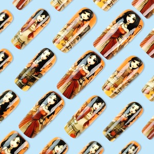 Produits de beauté de luxe Fournitures pour ongles Appuyez sur les ongles <span class=keywords><strong>Manga</strong></span> Cartoon Long Hair Doll Nail Wholesale Press on Tips 24Pcs Réutilisable - Product Image 4