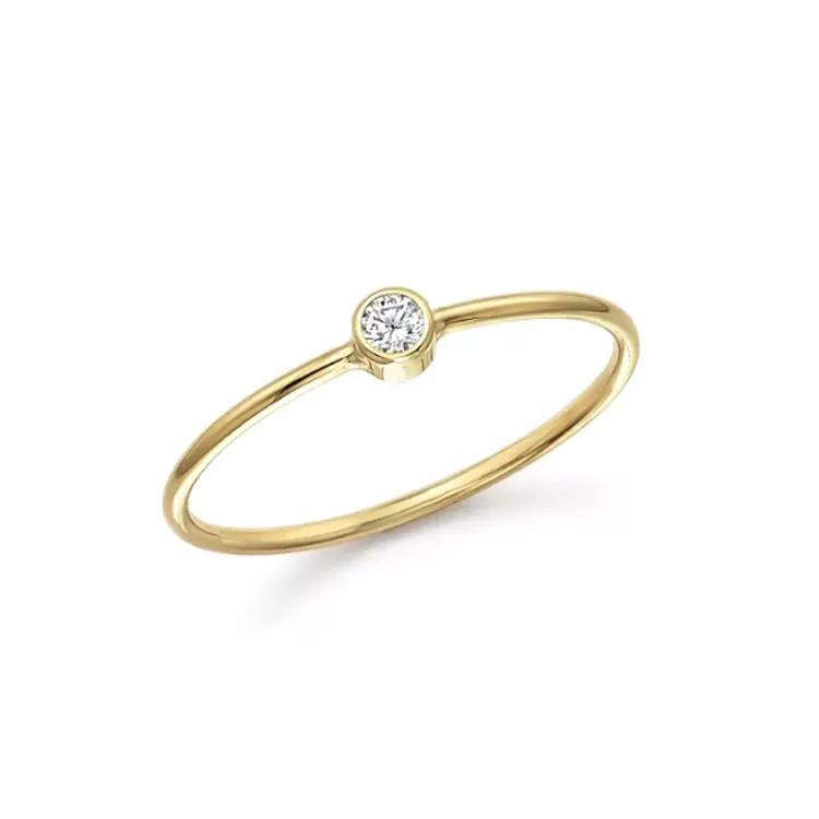 Minimalist Gold Jewelry 14K Yellow Gold Diamond Bezel Thin Ring