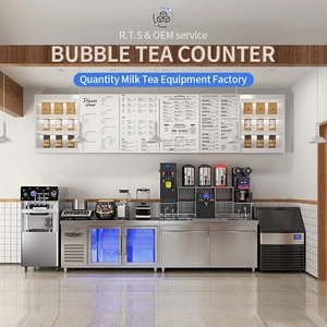 Comptoir de bar pour la préparation de thé au lait Baiwin avec armoire réfrigérée pour équipement de thé aux perles - Product Image 3
