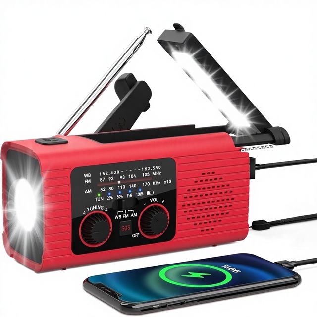 Emergency Weather Radio 4000mAh NOAA Weather Alert Solar Charging Hand Crank USB Rechargeable AM/FM LED Flashlight
