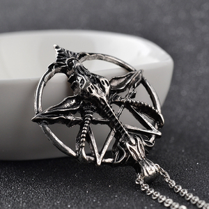 Fashion <strong>Pentagram</strong> Pan God Skull <strong>Goat</strong> <strong>Head</strong> Pendant Necklace Metal Vintage Silver/Black Gun Plated Necklace - Product Image 4