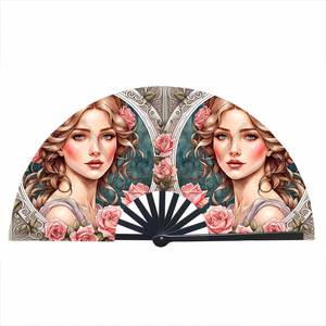 Custom Printed 33cm <b>Large</b> Folding Bamboo Handheld <b>Fan</b> Portable Folk Art and Music Style for Rave Festivals Accessories - Product Image 5