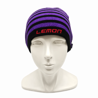 Casquette tricotée rayée avec étiquette brodée citron, décontractée, chaude, douce, style vintage, 100% acrylique, unisexe pour l'hiver