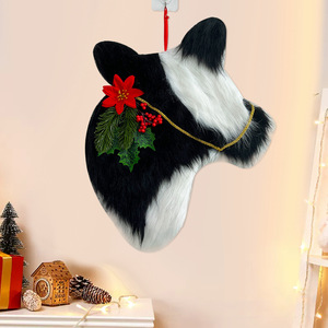 Adorno de pared con cabeza de vaca navideña, estilo vaca lechera, decoración navideña de poliéster para decoraciones de fiestas en granjas - Product Image 2