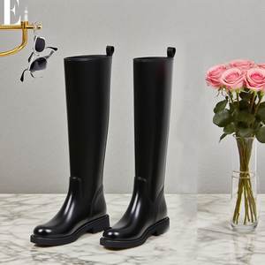 Chaussures <span class=keywords><strong>de</strong></span> cavalier hautes pour femmes, bout rond, bottes <span class=keywords><strong>de</strong></span> cavalier hautes tendance, plateforme épaisse, bottes plates longues, talon bas, bottes <span class=keywords><strong>de</strong></span> <span class=keywords><strong>pluie</strong></span> en PVC - Product Image 6
