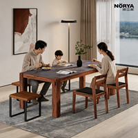 Table à manger NORYA italienne ultra-minimaliste, écologique, imperméable et durable, avec plateau HPL texture pierre de luxe, noir massif, pour appartement