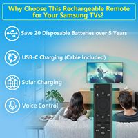 Télécommande TV rechargeable pour téléviseurs intelligents Samsung, remplacement pour les modèles 2019-2025 avec commande vocale, USB-C et charge solaire