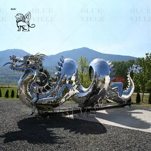 BLVE Large Outdoor Garden City Park Project Decor Metal Art Statue Stainless Steel Chinese Dragon Sculpture