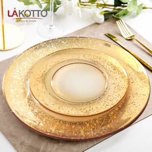 Assiette en verre spray Vintage, mariage, en or transparent bord doré, assiettes de chargeur de mariage vente en gros - Product Image 5