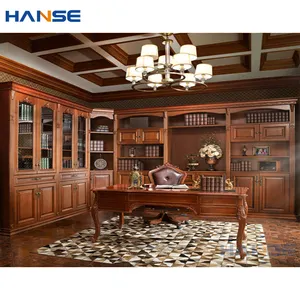 Rumah rak buku kayu ek mewah furnitur kabinet gaya Perancis Italia antik antik tempat buku kayu padat