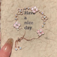 Bracelet Fleur Rose en Acier Inoxydable Plaqué Or 18K, Tendance et Polyvalent