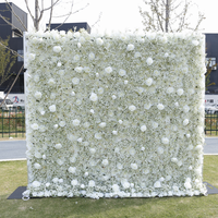 Groothandel Hoge Kwaliteit Rozen Bloempaneel Kunstmatige Witte Rozen Bloemenwand Achtergrond 8ft X 8ft voor Bruiloft Evenement Decoratie