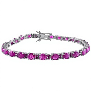 Luxury Ruby Gemstone <b>Bracelet</b> in <b>925</b> <b>Sterling</b> <b>Silver</b> with Rhodium Plating and Prong Setting for Unisex Women Wedding Gift - Product Image 1