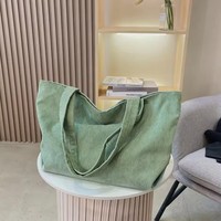 Tas Belanja Selempang Kanvas Korduroi Retro Sederhana Kapasitas Besar Kustom