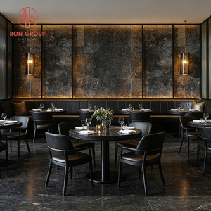 Muebles de Restaurante de Lujo Modernos y Elegantes, Mesas Redondas de Mármol con Sillas de Cuero Negro para Uso Comercial - Product Image 1