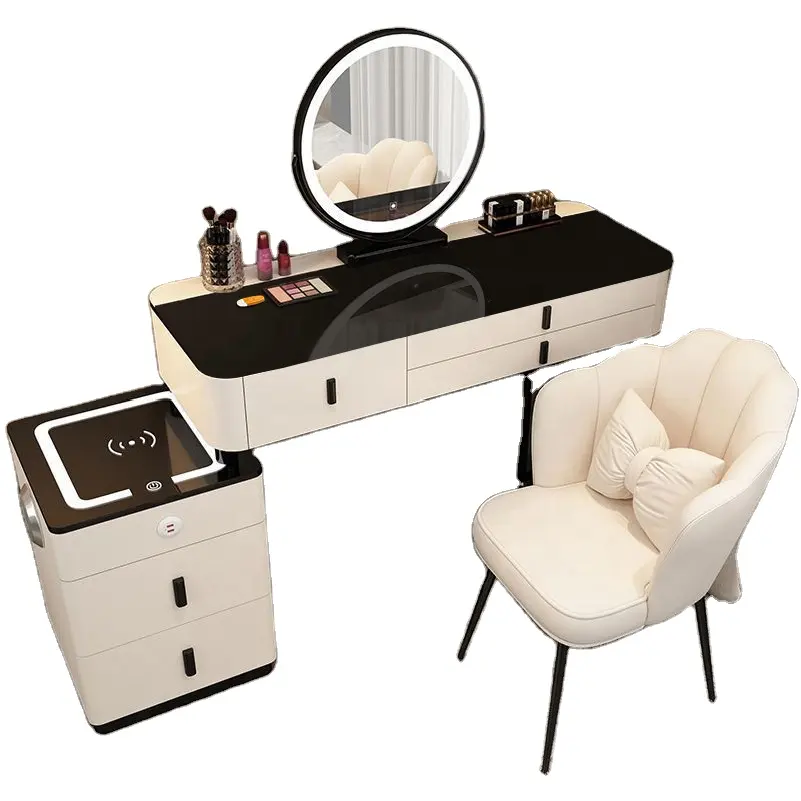 Mobilier intelligent Coiffeuse de princesse moderne simple et multifonctionnelle Coiffeuse latérale avec chaise miroir Table intelligente