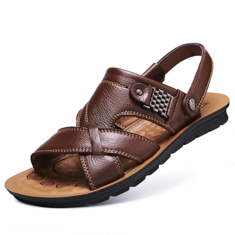 Herren Sommers andalen Große Leder Strands chuhe Bequeme flache Sandalen für Herren T1445