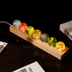 Boule de cristal avec support en bois gravé au laser 6CM verre LED boule de cristal souvenirs cadeaux décor à la maison étoile lune veilleuse - Product Image 4