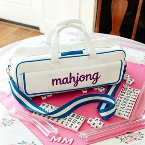 Bolsa de Transporte Personalizada para Mahjong, de Lona, Blanca y Rosa, con Correa para el Hombro y Doble Asa - Product Image 2