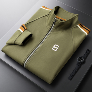 Giacca Cardigan Casual Marrone di Lusso Leggero da Uomo, Slim Fit Sportiva con Strisce Laterali, Giacca Autunnale da Uomo con Colletto Rialzato - Product Image 2