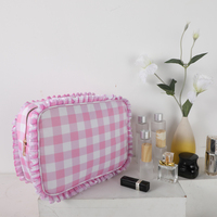 Seersucker Trousse de toilette cosmétique personnalisée Pochette de voyage en nylon de grande taille Sacs à cosmétiques pour femmes de petite taille