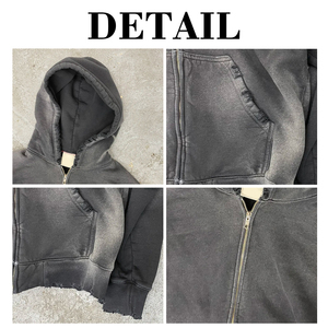 Sweat à capuche de haute qualité en coton 100% avec effet délavé à l'acide, fermeture éclair et broderie vieillie - Product Image 4