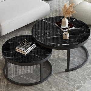 豪华现代圆形斯堪的纳维亚简约木制茶几套装，用于客厅家具 - Product Image 2