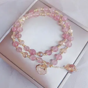 Wholesale Newest Freshwater Pearl Strawberry Crystal Bead Gold Genuine 18K Bracelet