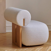 Fauteuil d'appoint en bois massif style crème, fauteuil simple en polaire Teddy, fauteuil de détente pour balcon et maison d'hôtes