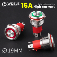 Interrupteur à bouton 19 mm à courant élevé en forme d'anneau LED étanche IP67 en acier inoxydable écologique 10A 1NO 15A
