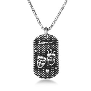 Collier Gemini pour hommes, pendentif en acier inoxydable, signe du zodiaque, masque, charme, Style Hip Hop SP858 - Product Image 5