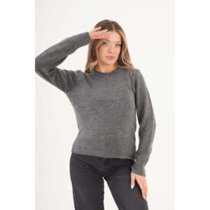 Pull en tricot à col rond anthracite pour femme, style uni - Vente en gros - Product Image 2