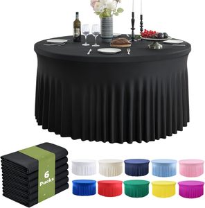 <span class=keywords><strong>Nappe</strong></span> de banquet de mariage personnalisée infroissable, lot de 6 nappes rondes noires en élasthanne avec jupe - Product Image 2