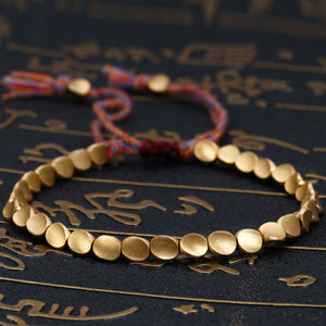 Bracelet en perles de cuivre tibétain, fait main, tressé, réglable, en coton, bracelet porte-bonheur pour femmes et hommes, bijou unique, cadeau - Product Image 1