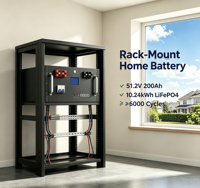 Baterai LiFePO4 Rakit Rak dengan BMS Pintar Terintegrasi 51.2V 200Ah 10.24kWh 6000 Siklus Hidup, WiFi Opsional untuk Kabinet Server